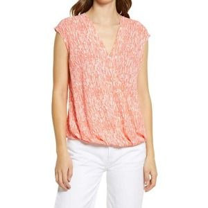 Halogen Ivory Coral Cap Sleeve Surplice Blouson Top NWT Size 2XS